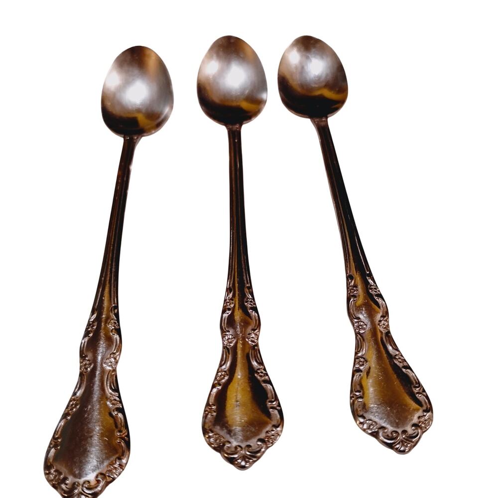 Oneida USA Stainless Steel Set of 3 Iced Tea Spoons Floral Replacement Pieces